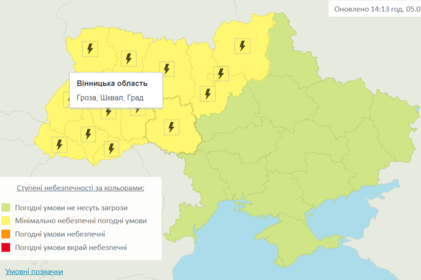 Грози зі шквалами та градом очікують на вінничан уже цього тижня