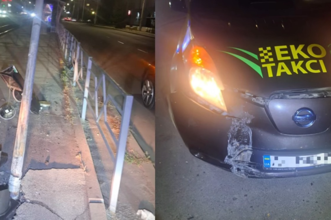 У Вінниці таксист влетів в опору світлофора (відео)