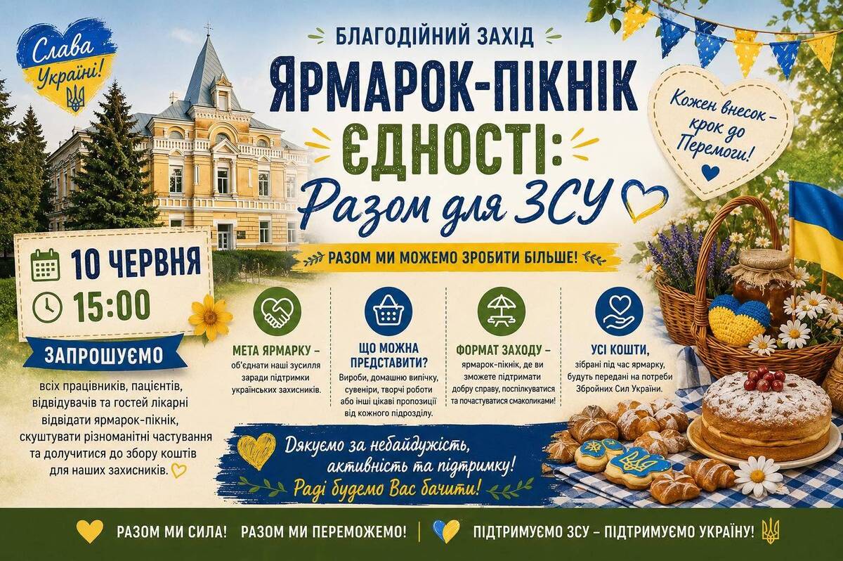 Колектив лікарні імені Ющенка організовує 10 червня благодійний ярмарок для допомоги ЗСУ
