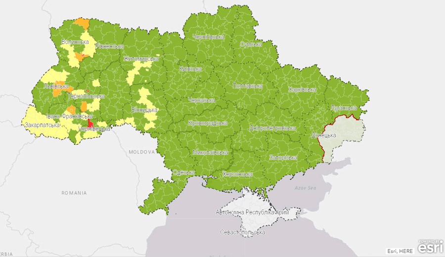 Україну поділили на 4 зони: Вінниця в жовтій